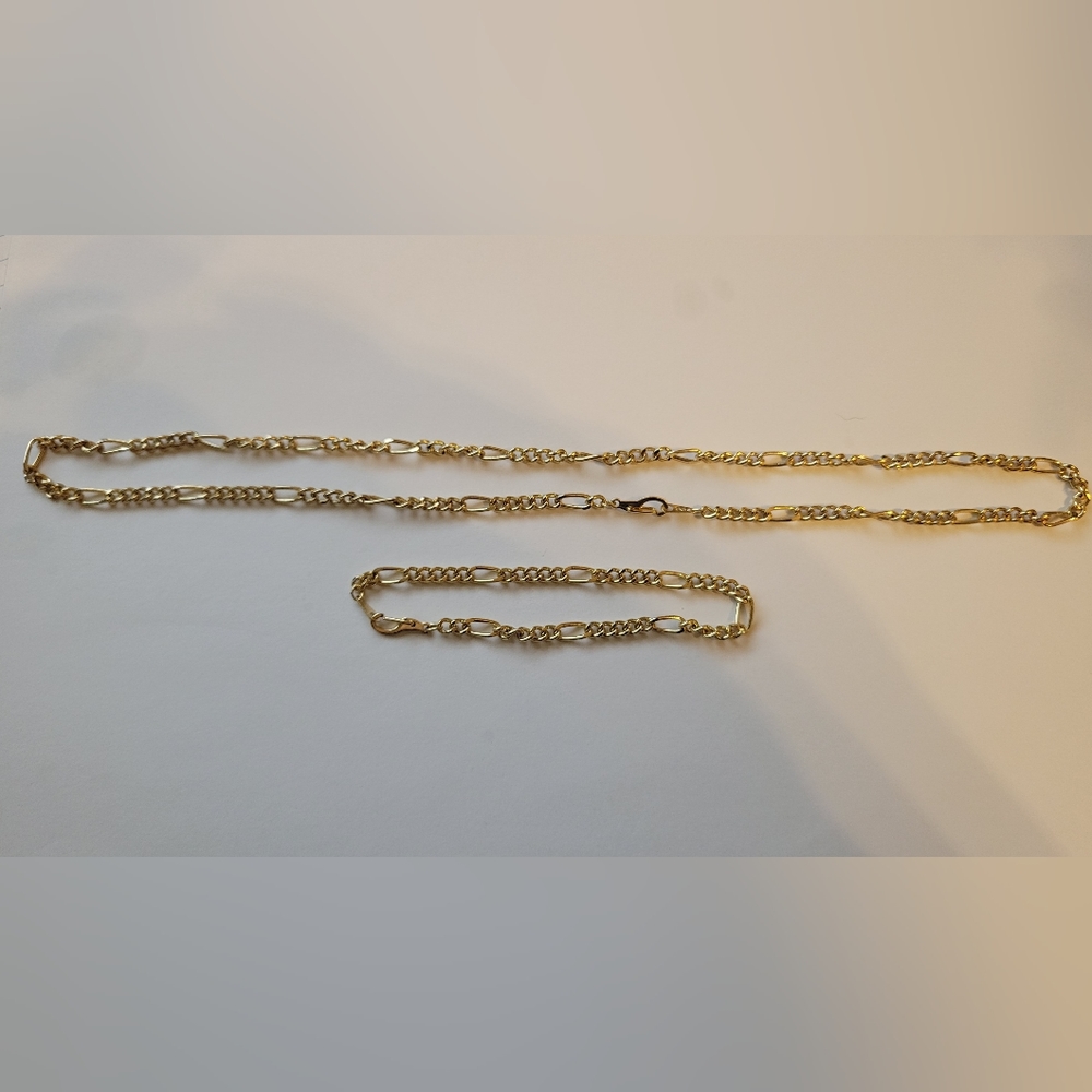 EUC 18K GP Figaro Chain Necklace and Bracelet Set - Picture 1 of 11